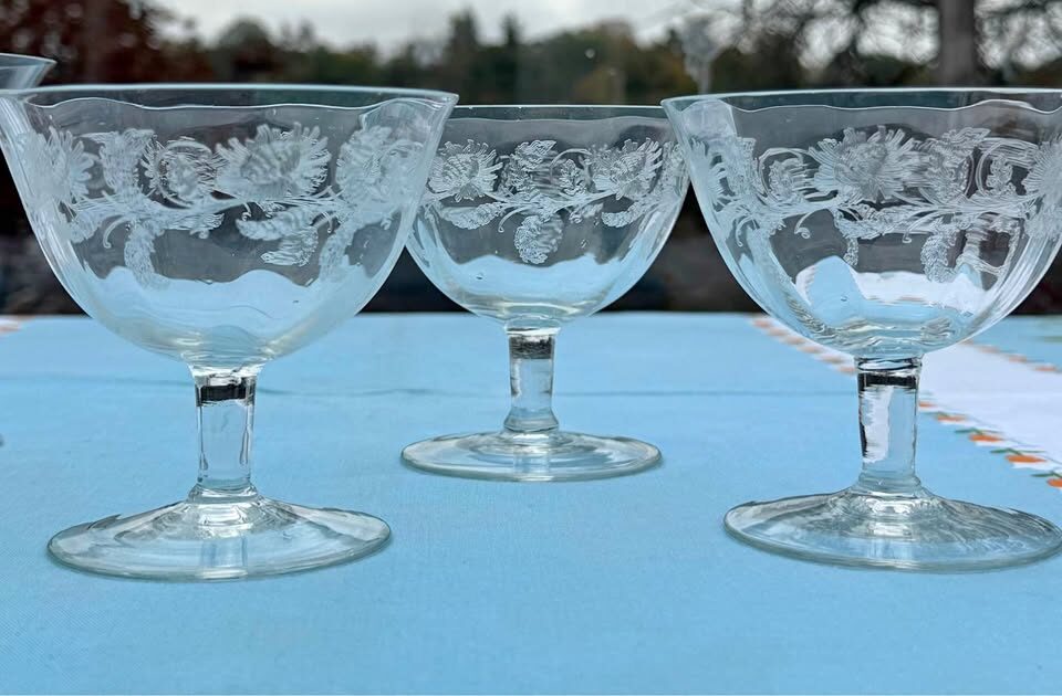 Vintage Mid-Century Etched Crystal Low Sherbet & Dessert 5 Glasses - photo 1
