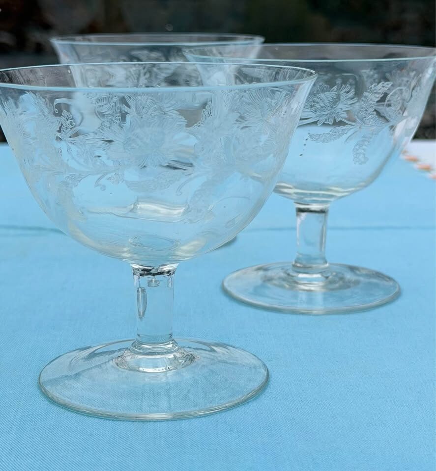 Vintage Mid-Century Etched Crystal Low Sherbet & Dessert 5 Glasses - photo 2