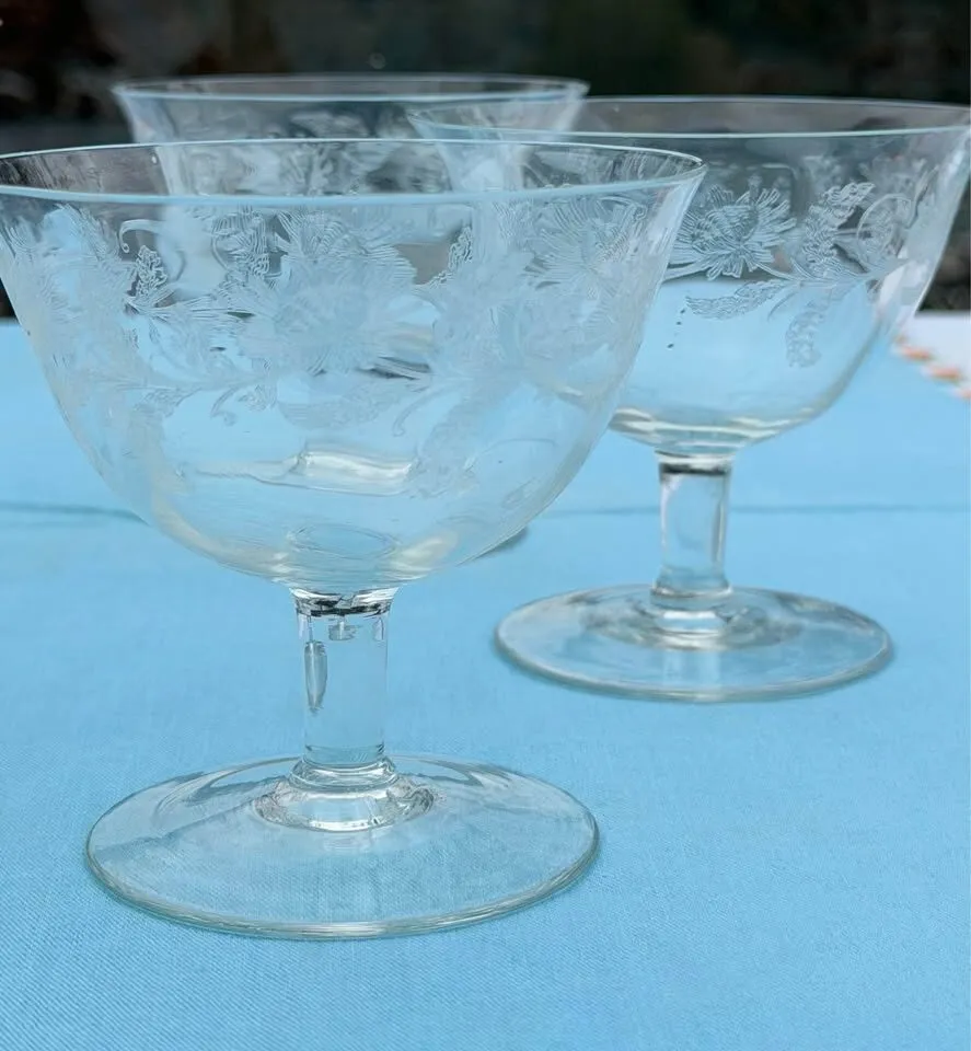 Vintage Mid-Century Etched Crystal Low Sherbet & Dessert 5 Glasses - photo 2