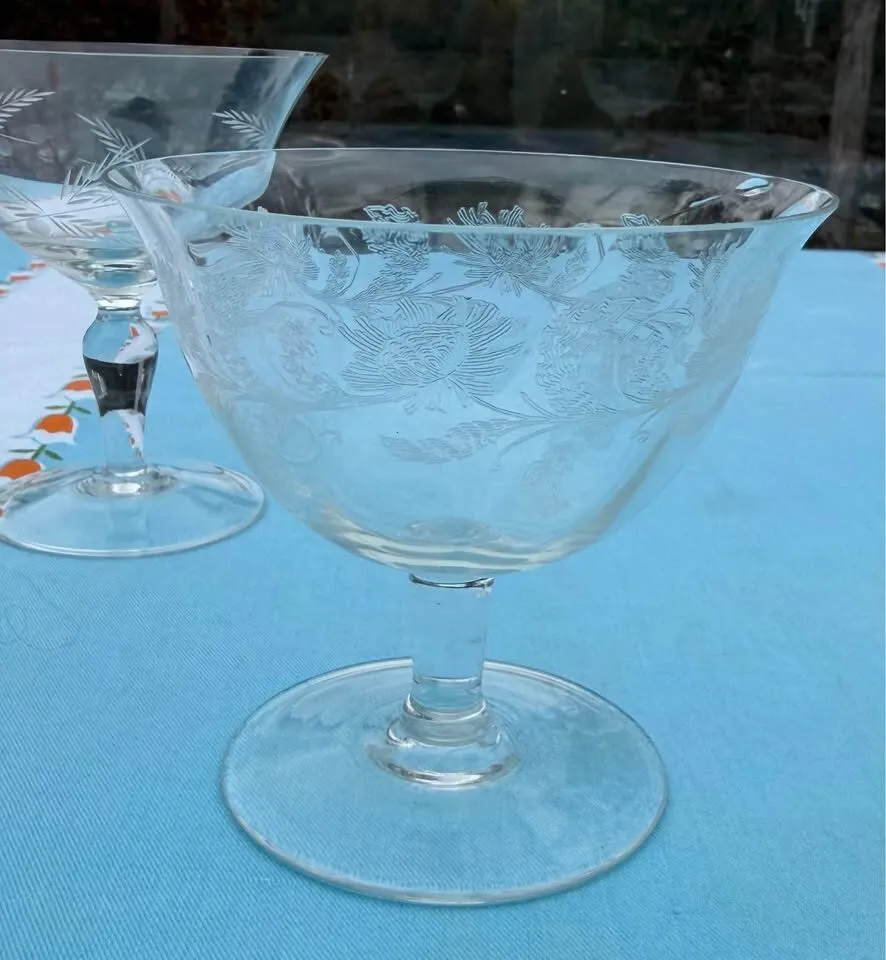 Vintage Mid-Century Etched Crystal Low Sherbet & Dessert 5 Glasses - photo 6