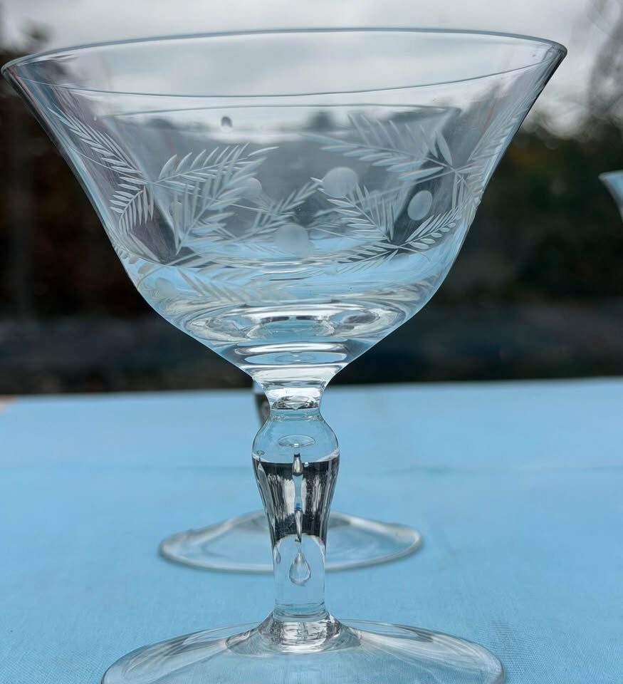 Vintage Mid-Century Etched Crystal Low Sherbet & Dessert 5 Glasses - photo 8