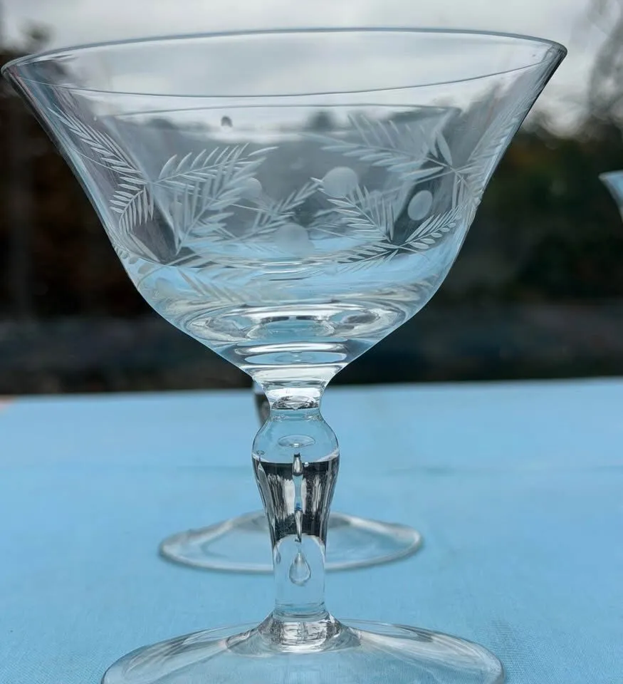 Vintage Mid-Century Etched Crystal Low Sherbet & Dessert 5 Glasses - photo 8