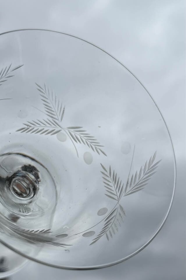 Vintage Mid-Century Etched Crystal Low Sherbet & Dessert 5 Glasses - photo 9