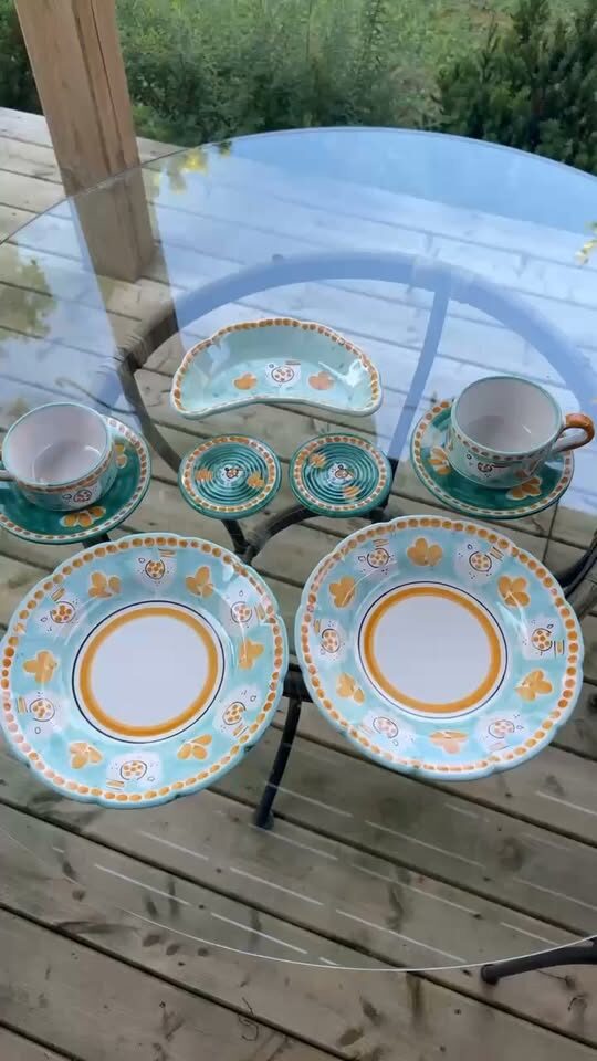 Vintage Nuova Vietri Italy 9-Pc Breakfast Set for Two - Campagna Chicken