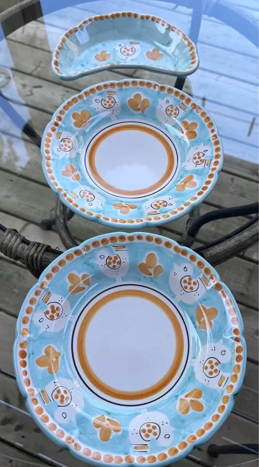 Vintage Nuova Vietri Italy 9-Pc Breakfast Set for Two - Campagna Chicken - photo 11
