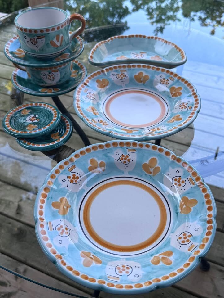 Vintage Nuova Vietri Italy 9-Pc Breakfast Set for Two - Campagna Chicken - photo 6