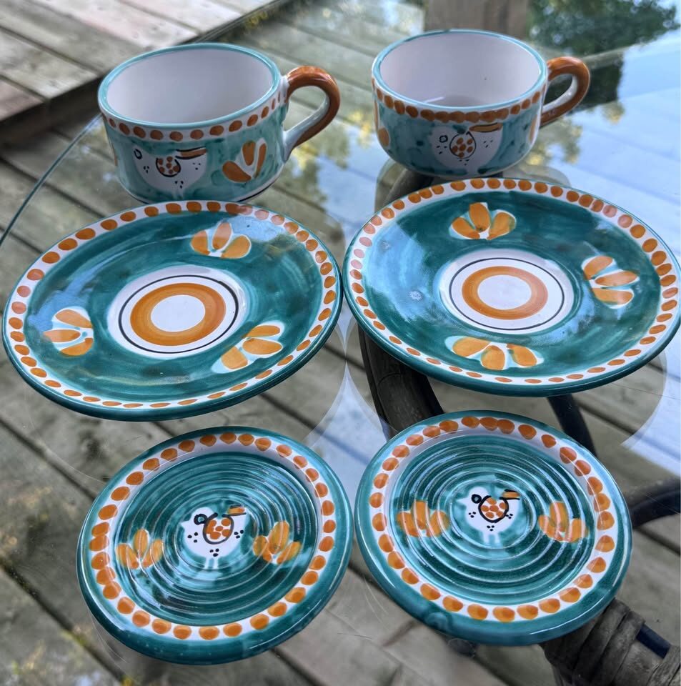 Vintage Nuova Vietri Italy 9-Pc Breakfast Set for Two - Campagna Chicken - photo 8