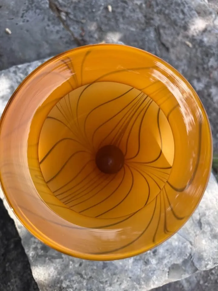 Large 14.5" Art Glass Vase - Vibrant Orange & Black Swirl - photo 3