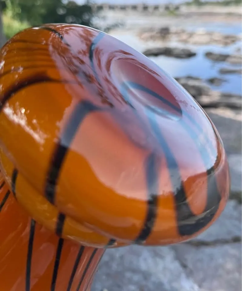 Large 14.5" Art Glass Vase - Vibrant Orange & Black Swirl - photo 5