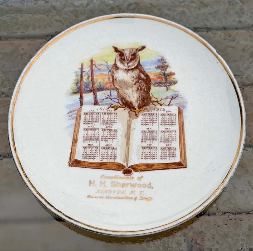 RARE 1912 Owl Calendar Plate - H.H. Sherwood NINEVEH NY Advertising - photo 1