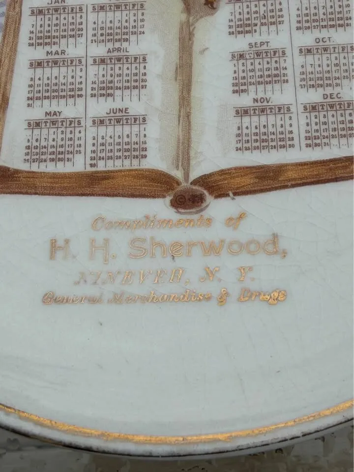 RARE 1912 Owl Calendar Plate - H.H. Sherwood NINEVEH NY Advertising - photo 2