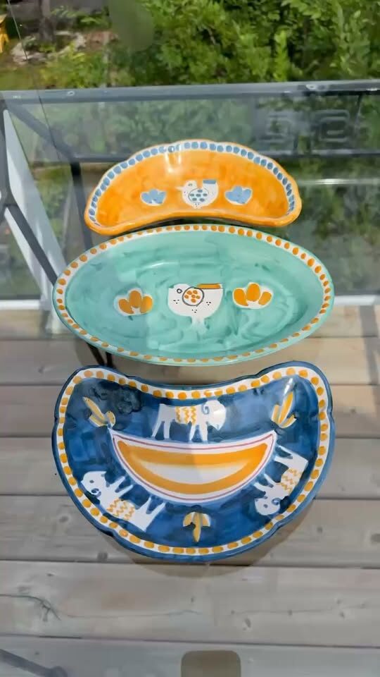 Vintage Italian Majolica Serving Set - Animal Motif Pottery (3 Pcs)