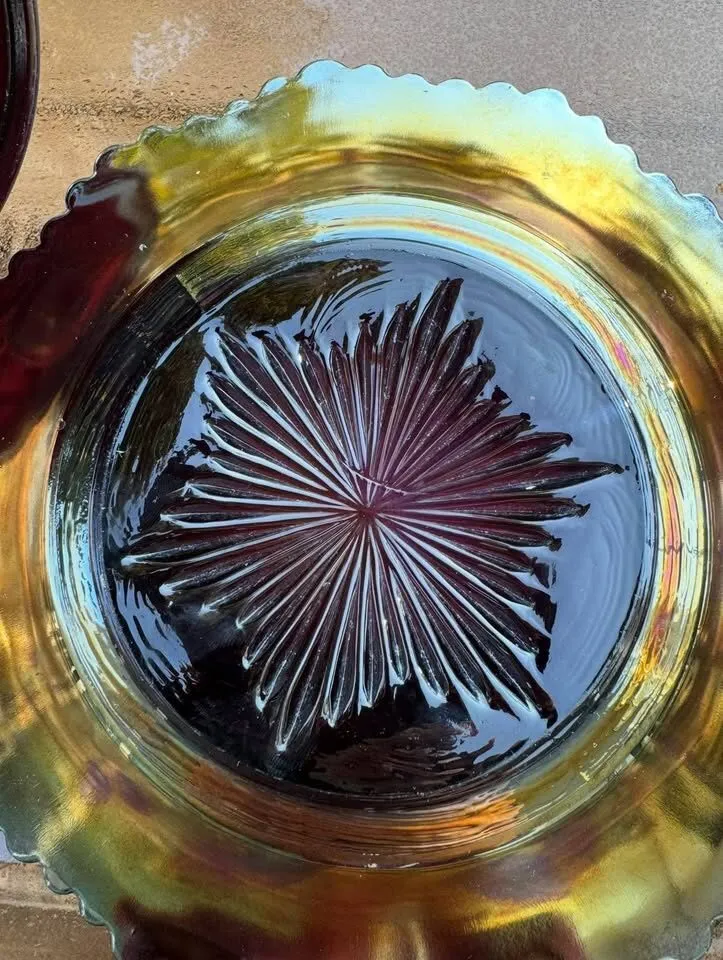 Vintage L.G. Wright Amethyst Carnival Glass Butter Dish - Gold Gilt - photo 5
