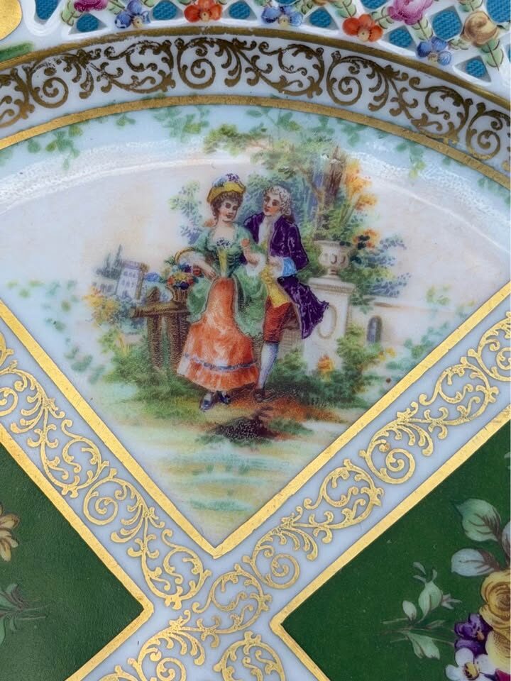 Antique Schumann Bavaria Dresden Reticulated Plate (c.1920) - photo 5
