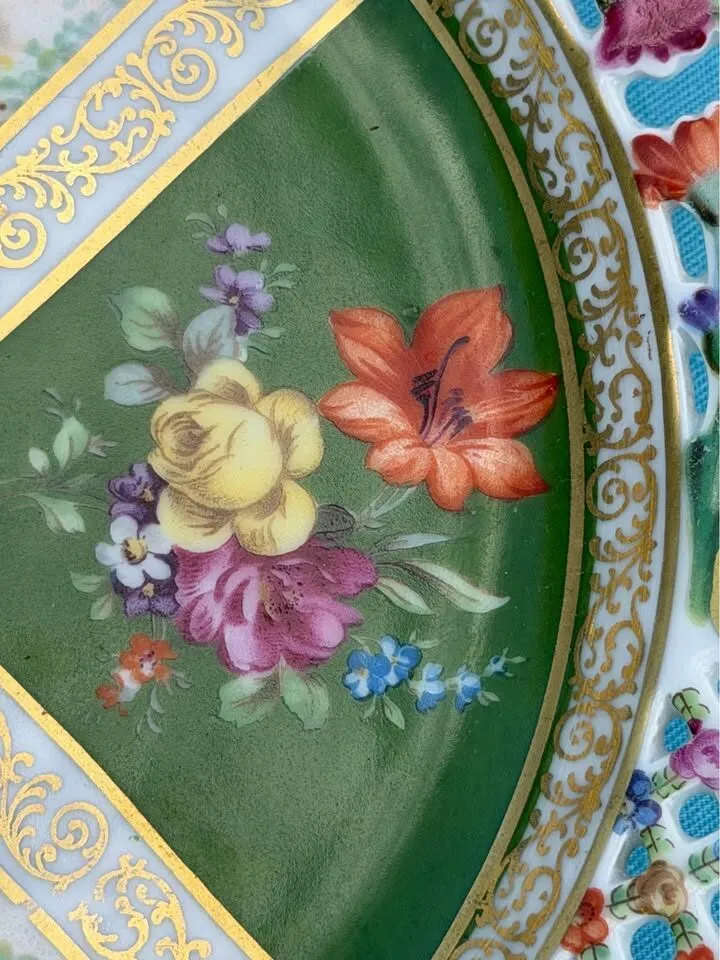 Antique Schumann Bavaria Dresden Reticulated Plate (c.1920) - photo 6