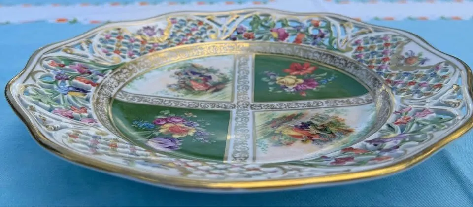 Antique Schumann Bavaria Dresden Reticulated Plate (c.1920) - photo 7