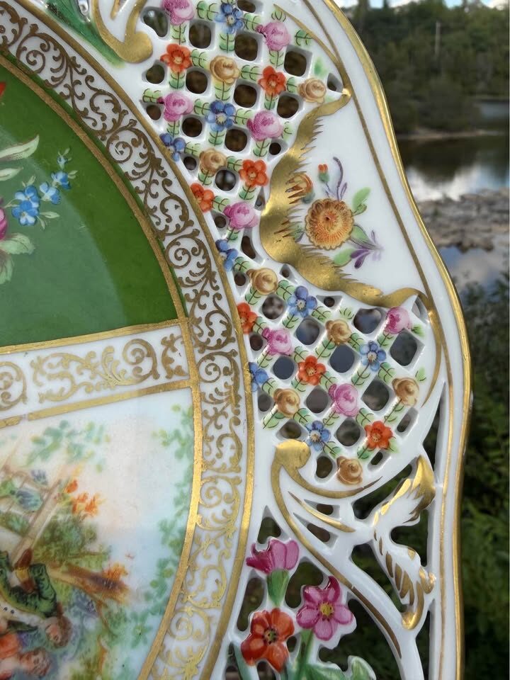 Antique Schumann Bavaria Dresden Reticulated Plate (c.1920) - photo 9