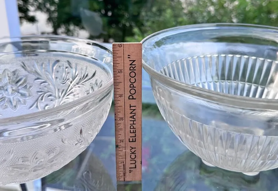 Vintage 9” Glass Bowls - Hazel Atlas "Aurora" & Anchor Hocking "Sandwich" - photo 1