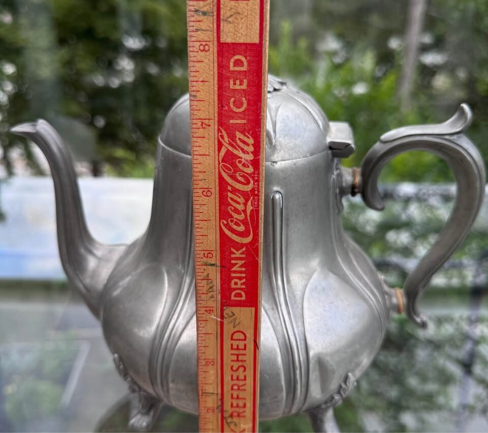 Antique 19thC Thomas Otley Sheffield Pewter Pumpkin Teapot / Unique Vase - photo 3