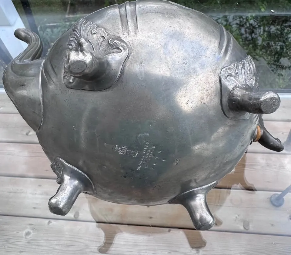 Antique 19thC Thomas Otley Sheffield Pewter Pumpkin Teapot / Unique Vase - photo 9