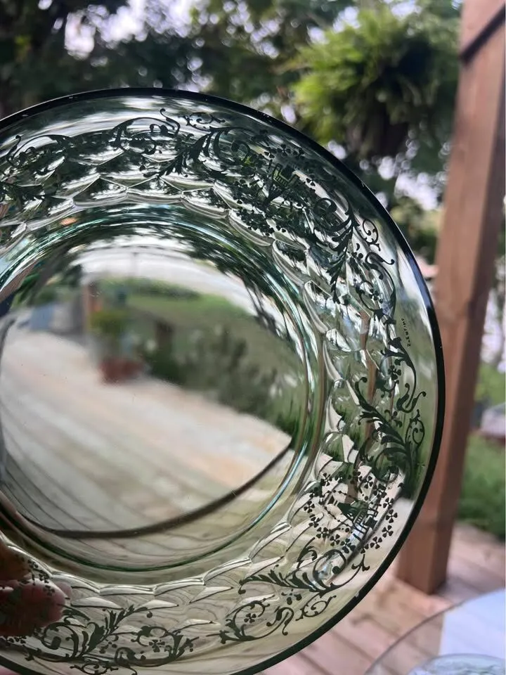 Pair of Vintage Green Depression Glass Plates with Sterling Silver Overlay - photo 3