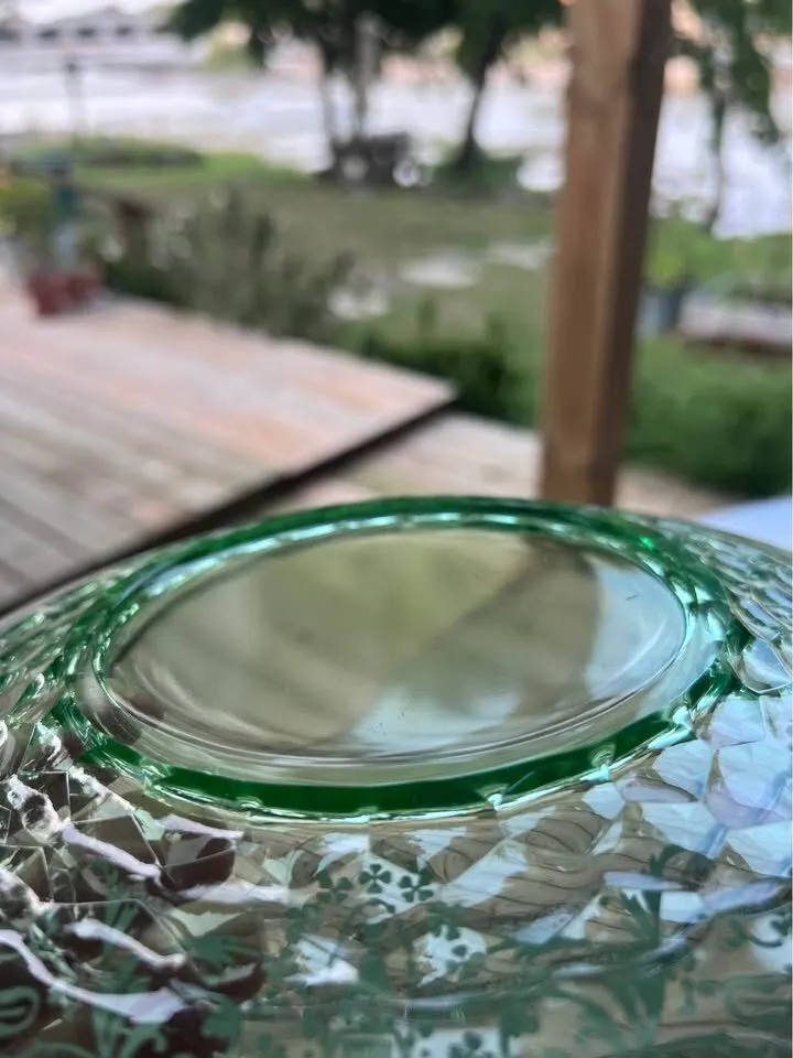 Pair of Vintage Green Depression Glass Plates with Sterling Silver Overlay - photo 5