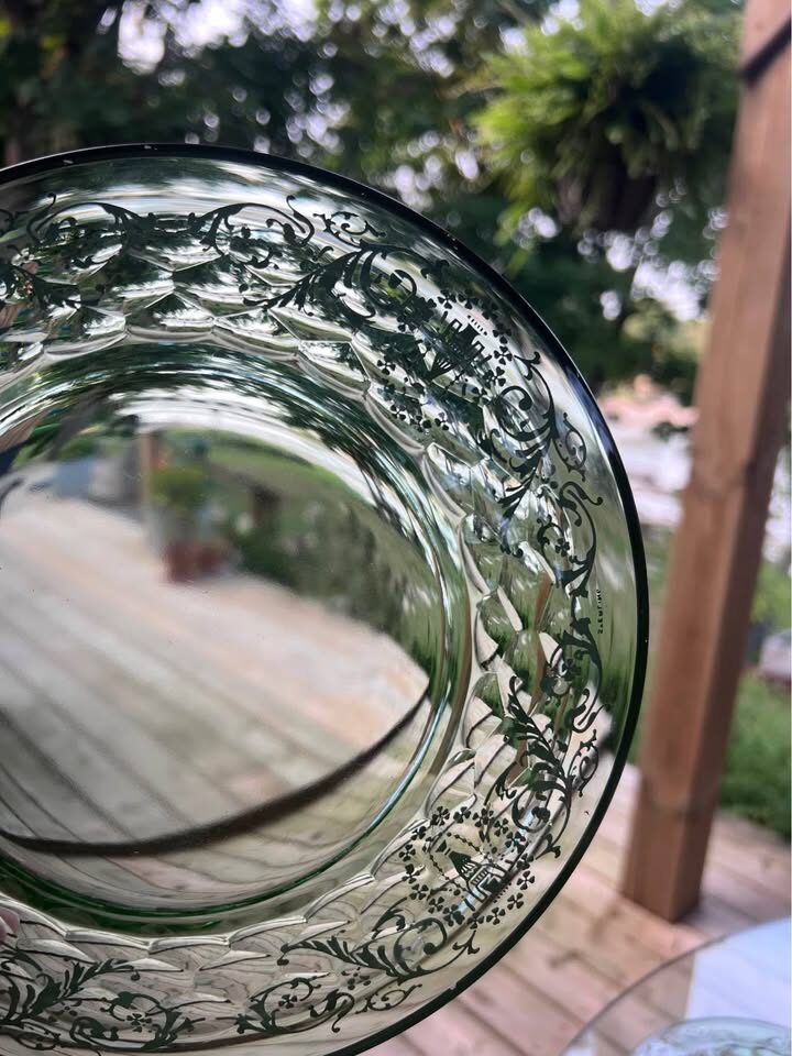 Pair of Vintage Green Depression Glass Plates with Sterling Silver Overlay - photo 7