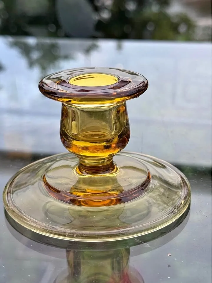 Vintage Amber Glass Candlestick Holder - photo 1