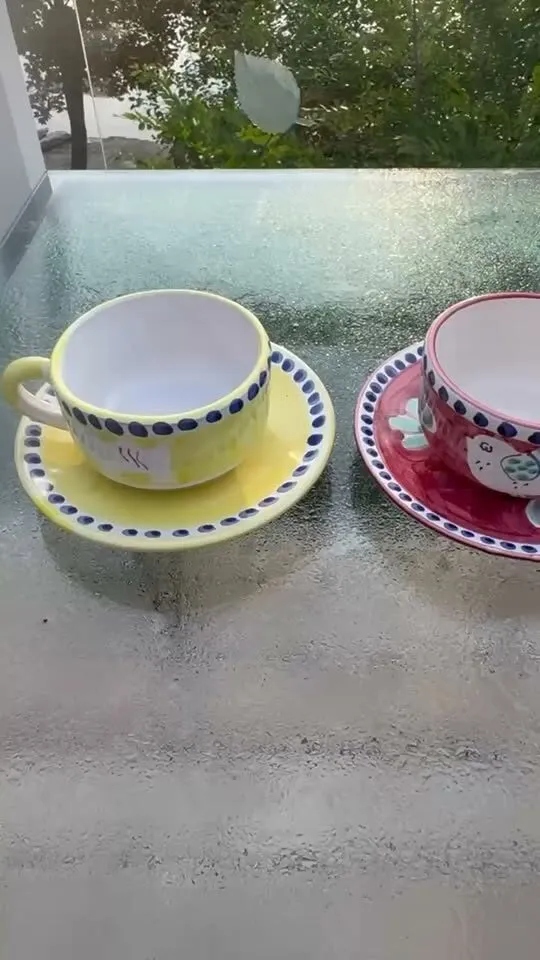 Vintage Italian Pottery Jumbo Cappuccino Cups & Saucers (Set of 2) - photo 1