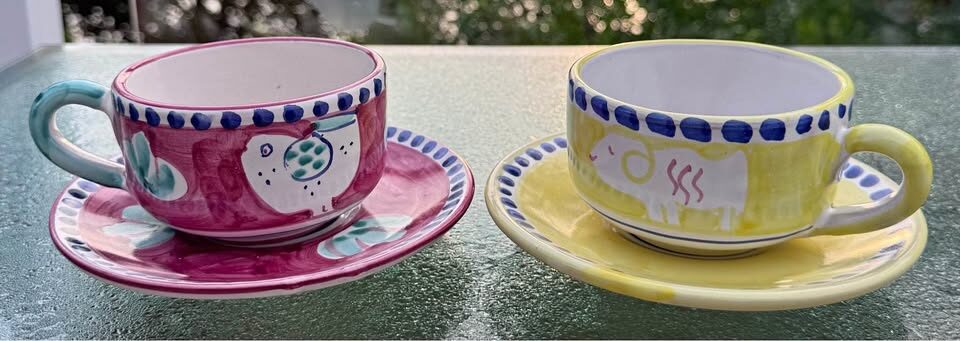 Vintage Italian Pottery Jumbo Cappuccino Cups & Saucers (Set of 2) - photo 2