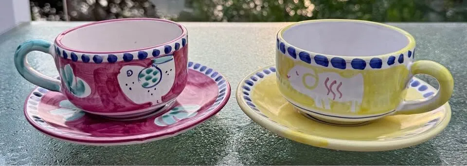Vintage Italian Pottery Jumbo Cappuccino Cups & Saucers (Set of 2) - photo 2