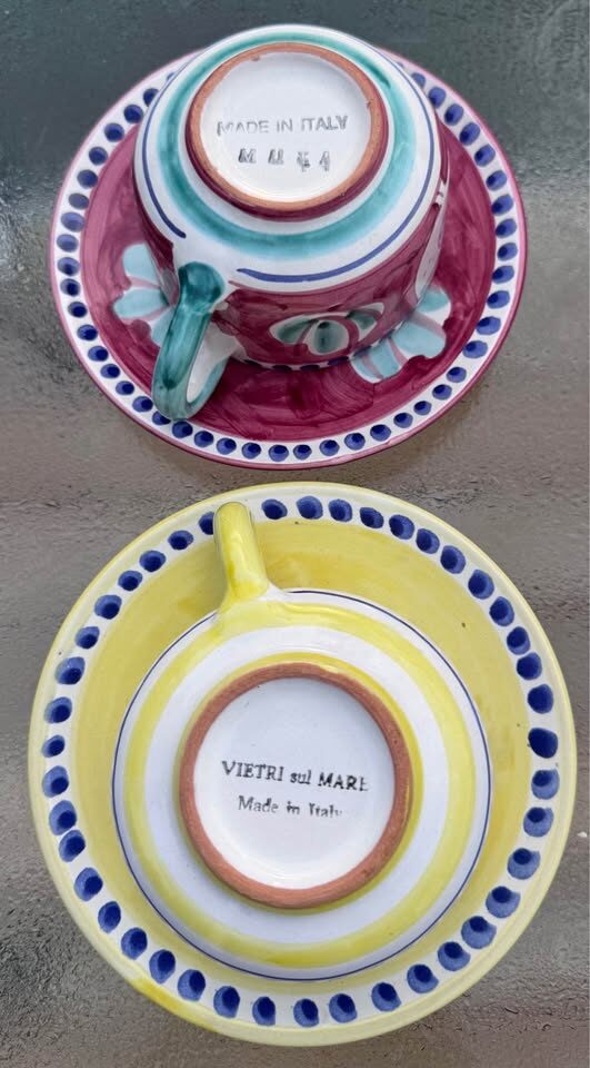Vintage Italian Pottery Jumbo Cappuccino Cups & Saucers (Set of 2) - photo 3