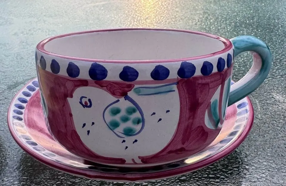 Vintage Italian Pottery Jumbo Cappuccino Cups & Saucers (Set of 2) - photo 6