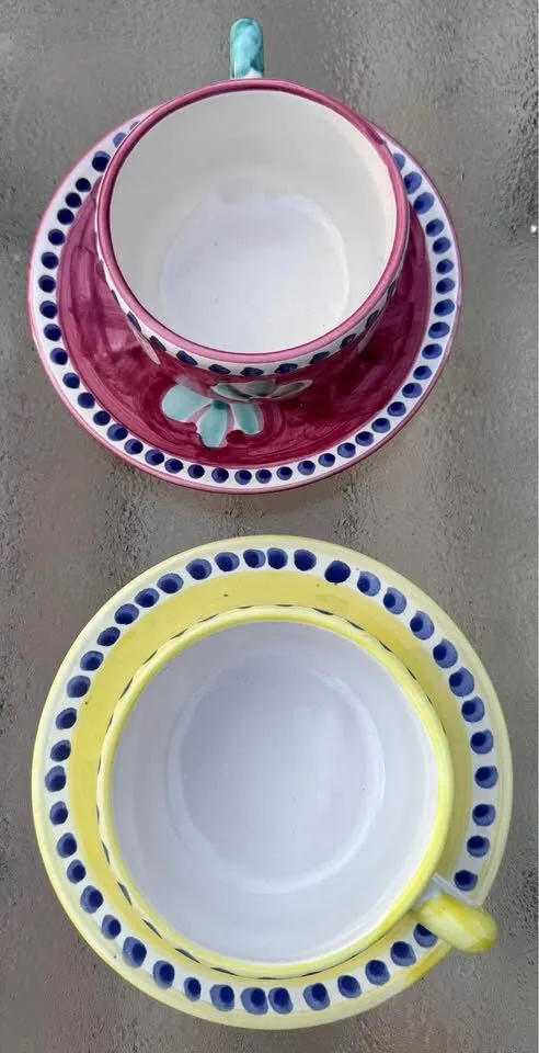Vintage Italian Pottery Jumbo Cappuccino Cups & Saucers (Set of 2) - photo 7