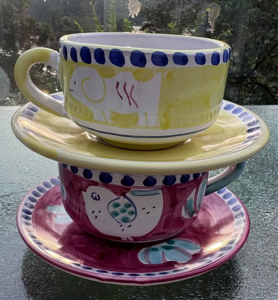 Vintage Italian Pottery Jumbo Cappuccino Cups & Saucers (Set of 2) - photo 8