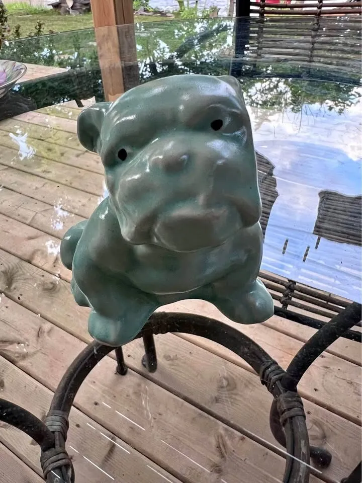 Vintage Morton Pottery Turquoise Bulldog Planter - 1940s Art Deco Ceramic - photo 1