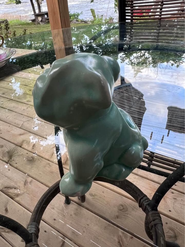 Vintage Morton Pottery Turquoise Bulldog Planter - 1940s Art Deco Ceramic - photo 3