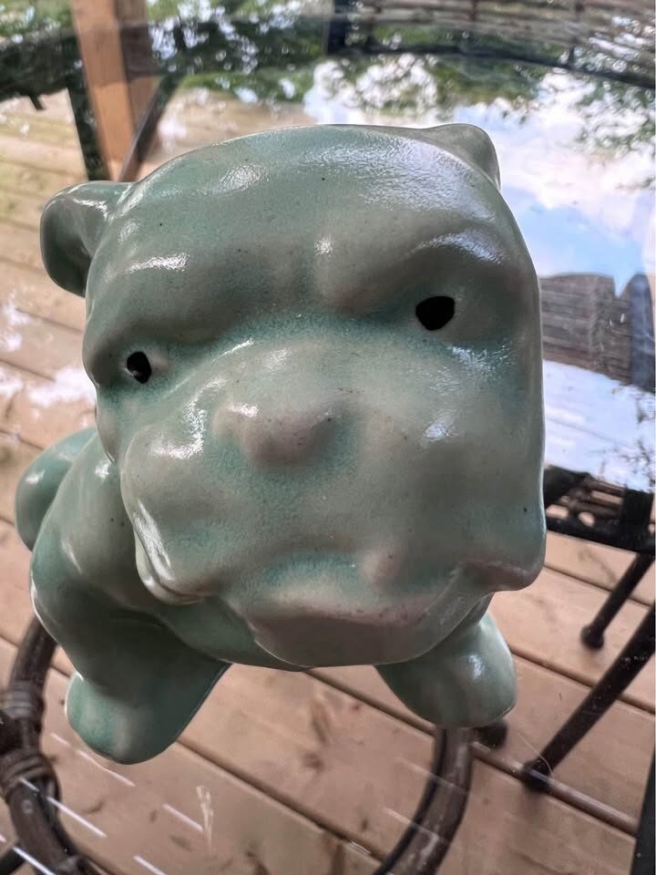 Vintage Morton Pottery Turquoise Bulldog Planter - 1940s Art Deco Ceramic - photo 4
