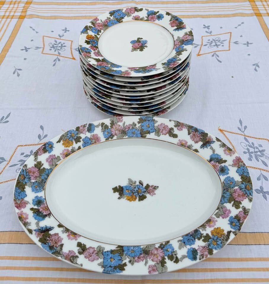 Beautiful Antique Haviland Limoges Floral Platter & 11 Plates - photo 2