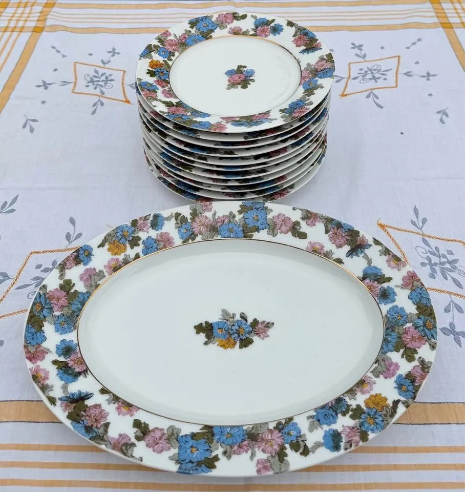 Beautiful Antique Haviland Limoges Floral Platter & 11 Plates - photo 2