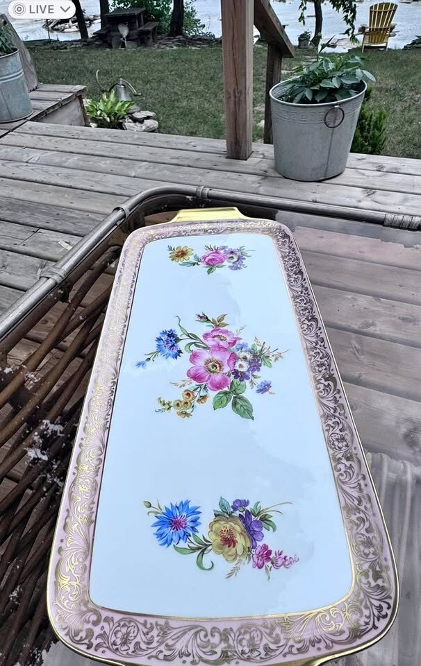 Vintage Alka Kunst Alboth & Kaiser Bavaria Floral Porcelain Tray with Gold Handles” - photo 1