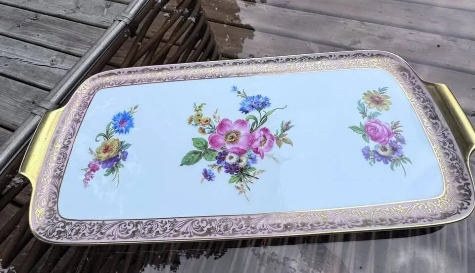Vintage Alka Kunst Alboth & Kaiser Bavaria Floral Porcelain Tray with Gold Handles” - photo 2