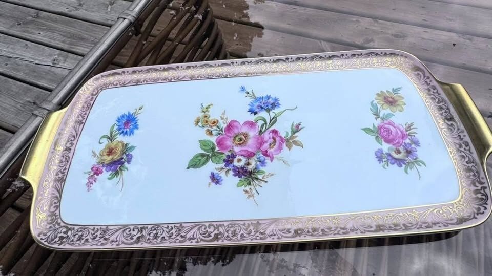 Vintage Alka Kunst Alboth & Kaiser Bavaria Floral Porcelain Tray with Gold Handles” - photo 5