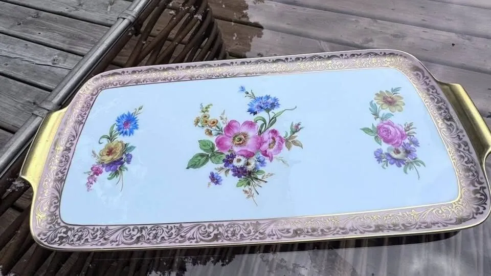 Vintage Alka Kunst Alboth & Kaiser Bavaria Floral Porcelain Tray with Gold Handles” - photo 5