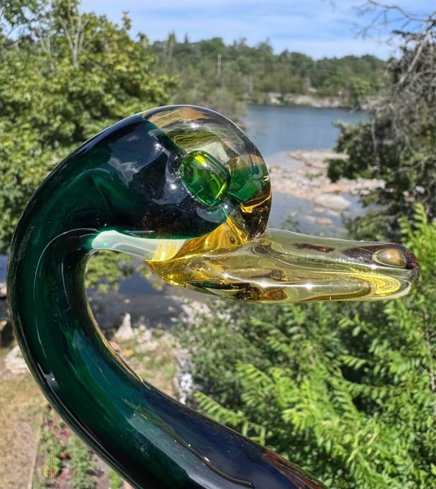 Mid-Century Green & Amber Art Glass Ducks / Geese Set 9” and 11” - photo 4