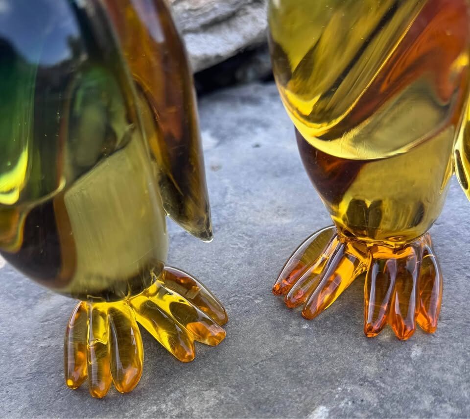 Mid-Century Green & Amber Art Glass Ducks / Geese Set 9” and 11” - photo 8