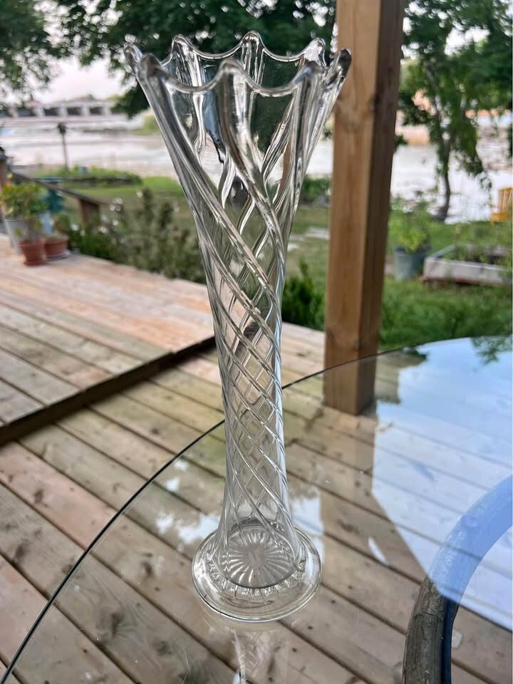 Antique Dugan "Spiralex" Clear Swung Glass Vase - 1900s - photo 1