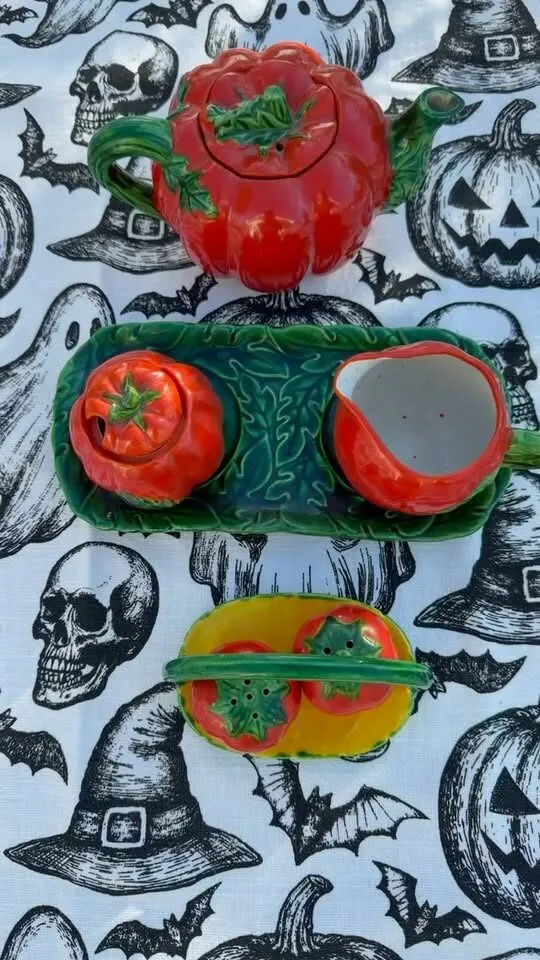 Vintage Mid-Century "Tomato Ware" / Pumpkin Ceramic Tea & Condiment Set - Made in Japan - photo 1