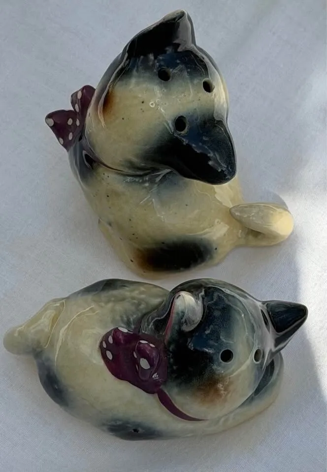 Vintage Mid-Century Ceramic Cat Salt & Pepper Shakers - Made in Japan - photo 6