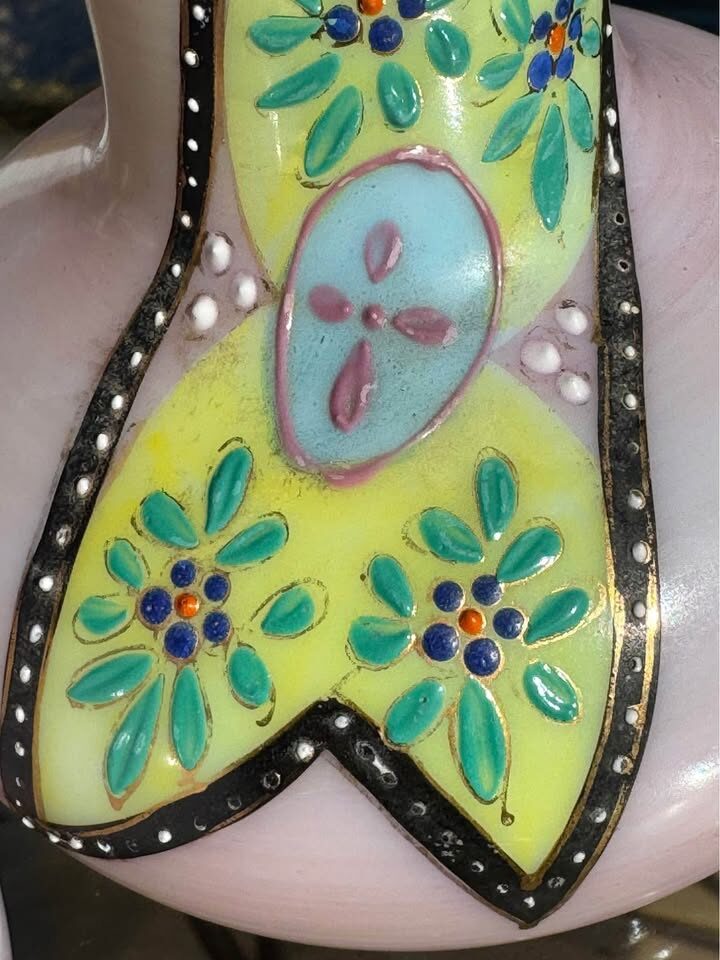 Antique Bavarian Art Glass Vases Matching Pair, Hand Enamelled - photo 6